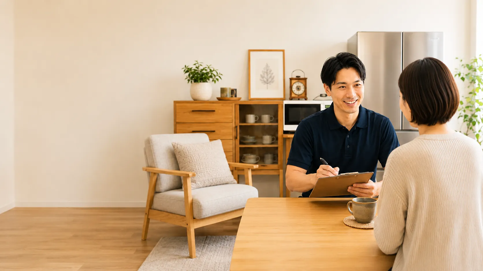 スタッフが出張買取の相談を受けている様子